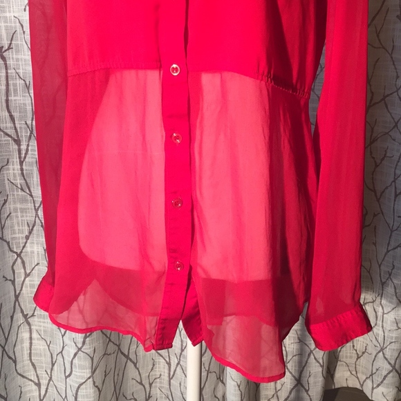 Free People flowing sheer red button down - Picture 3 of 8